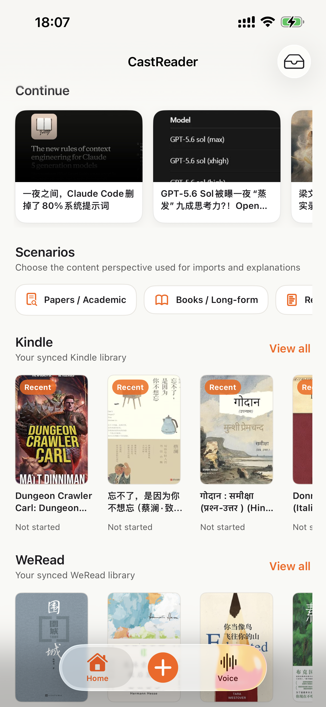 CastReader mobile library with Kindle and reading sources