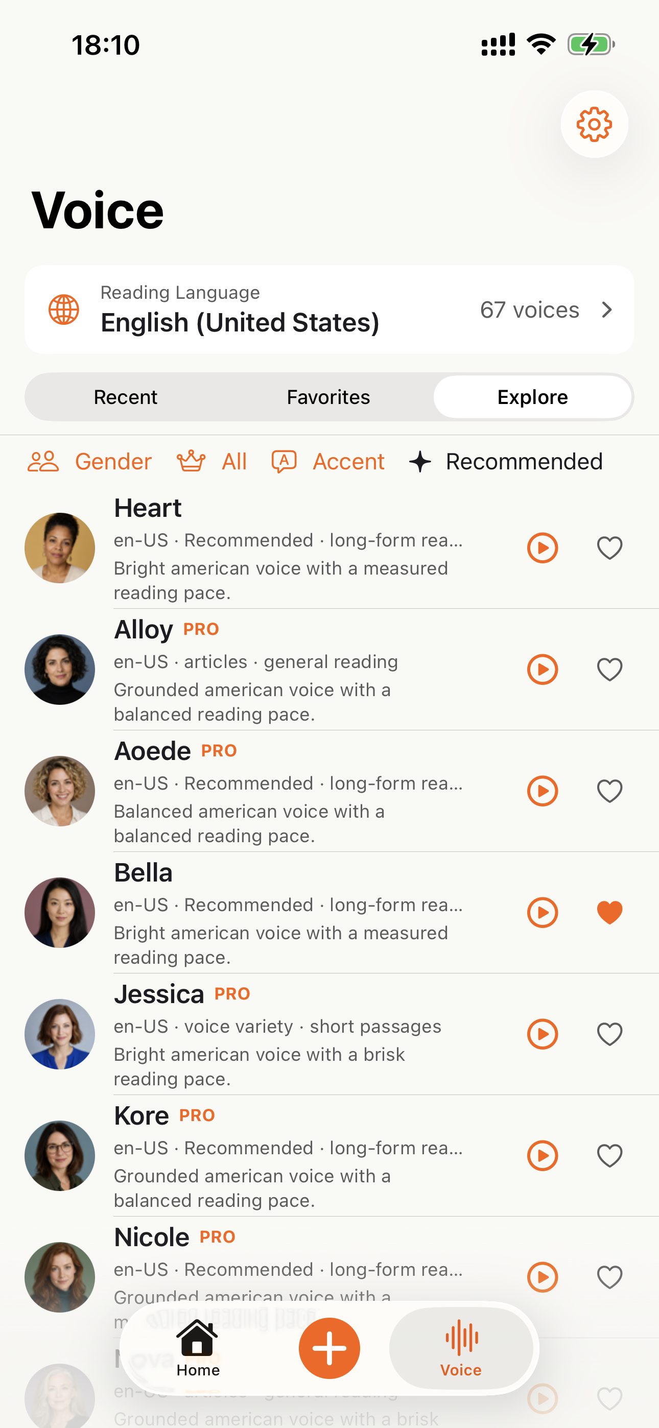 CastReader voice selection for read aloud playback